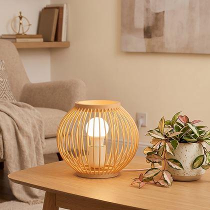 Obrázok z Bambusová stolová lampa s LED žiarovkou, teplá biela