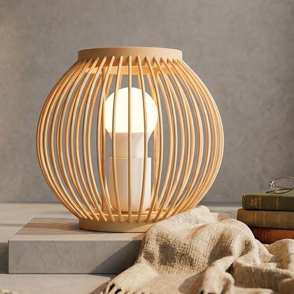 Obrázok z Bambusová stolová lampa s LED žiarovkou, teplá biela