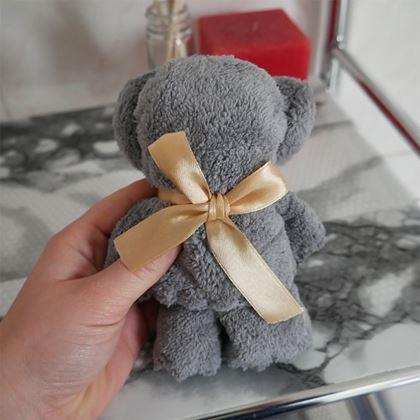 Obrázok z Uterák na tvár medvedík s mašľou - šedý