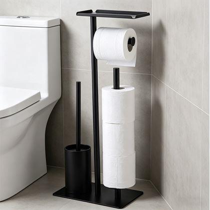 Obrázok z Kovový čierny stojan na toaletný papier s WC kefou