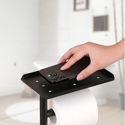 Obrázok z Kovový čierny stojan na toaletný papier s WC kefou