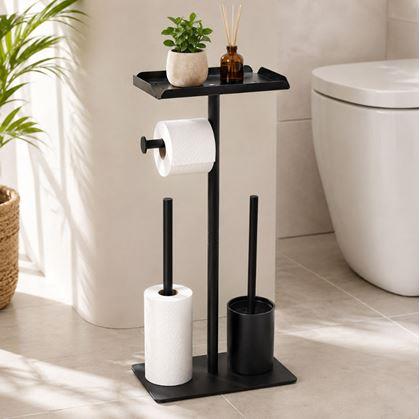 Obrázok z Kovový čierny stojan na toaletný papier s WC kefou