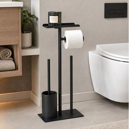 Obrázok z Kovový čierny stojan na toaletný papier s WC kefou