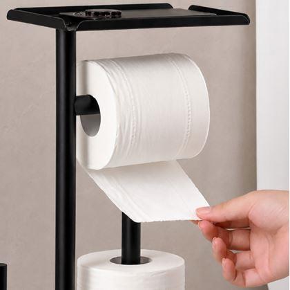 Obrázok z Kovový čierny stojan na toaletný papier s WC kefou