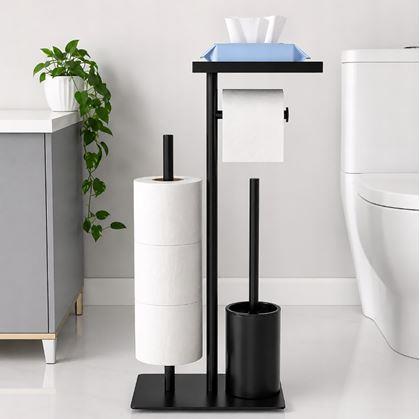 Obrázok z Kovový čierny stojan na toaletný papier s WC kefou