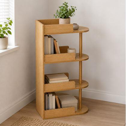 Obrázok z Drevená úzka knižnica/regál, svetlé drevo, 49,3 x 23,8 x 102,6 cm