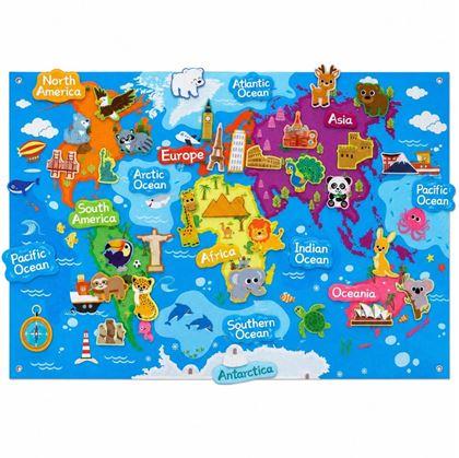 Obrázok z Plstená detská mapa sveta so zvieratkami a pamiatkami