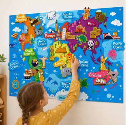Obrázok Plstená detská mapa sveta so zvieratkami a pamiatkami