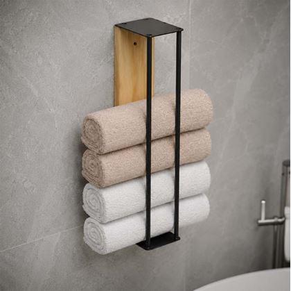Obrázok z Nástenný držiak na uteráky drevo/kov 40 cm