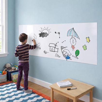 Obrázok z Biela popisovacia a nalepovacia tabuľa/fólia s handričkou a fixkou, 200x45 cm