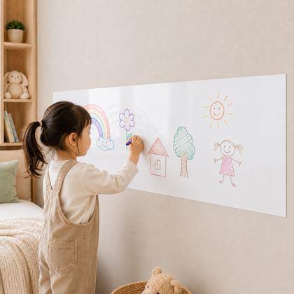 Obrázok z Biela popisovacia a nalepovacia tabuľa/fólia s handričkou a fixkou, 200x45 cm