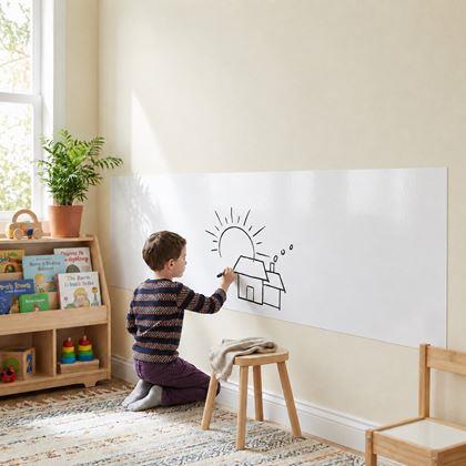 Obrázok z Biela popisovacia a nalepovacia tabuľa/fólia s handričkou a fixkou, 200x45 cm