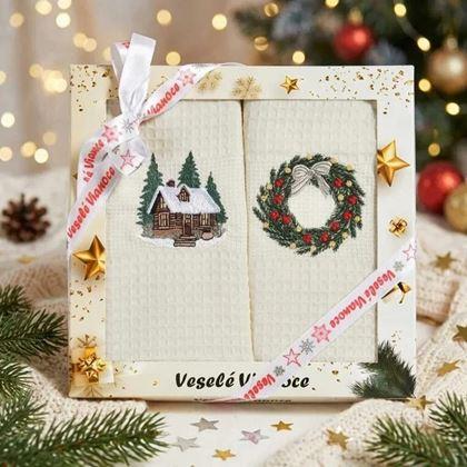 Obrázok z Vianočná darčeková sada utierok - Chalúpka a venček, 2 ks
