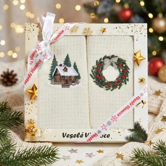 Obrázok z Vianočná darčeková sada utierok - Chalúpka a venček, 2 ks