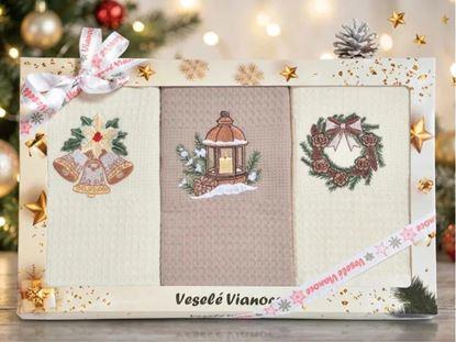 Obrázok Vianočná darčeková sada utierok - Zvončeky, lampáš a venček, 3 ks