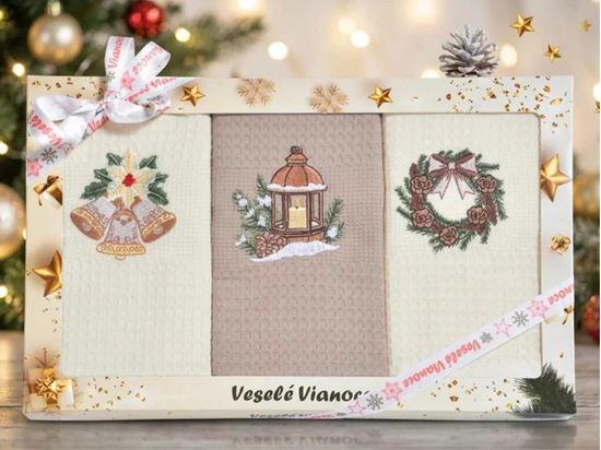 Obrázok z Vianočná darčeková sada utierok - Zvončeky, lampáš a venček, 3 ks